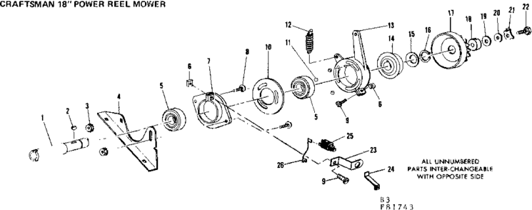 Clutch Diagram and Parts List for 53681743  Craftsman Lawn Mower