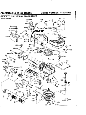 Replacement Parts Diagram and Parts List for 143345052  Craftsman Engine