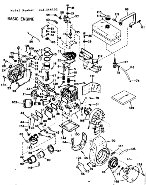 Basic Engine Diagram and Parts List for 143546102  Craftsman Engine