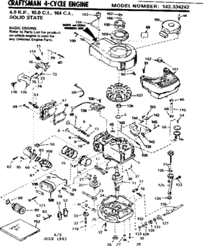 Replacement Parts Diagram and Parts List for 143334242  Craftsman Engine