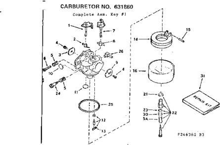 Carburetor Diagram and Parts List for 143246362  Craftsman Engine