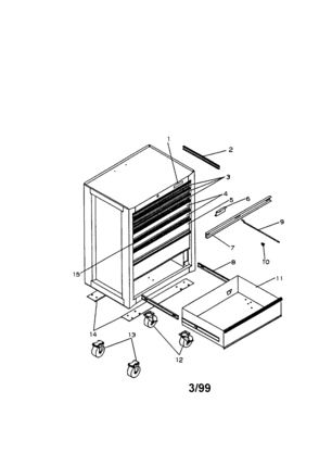 9 Drawer Professional Roll- Away Diagram and Parts List for 706658075  Craftsman Tool Stand & Cart
