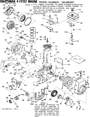 Engine Diagram and Parts List for 143665022  Craftsman Engine