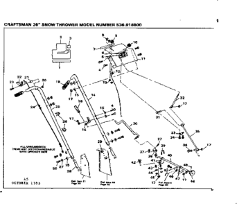 Handle Assembly Diagram and Parts List for 536918800  Craftsman Snow Blower