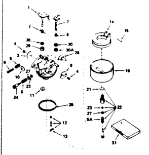 Carburetor No. 631977 Diagram and Parts List for 143316262  Craftsman Engine