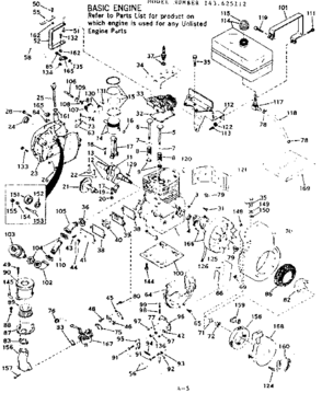 Basic Engine Diagram and Parts List for 143625112  Craftsman Engine