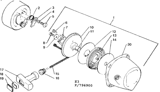 Starter Assembly Diagram and Parts List for 234796900  Craftsman Trimmer