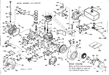 Engine Diagram and Parts List for 143656192  Craftsman Engine