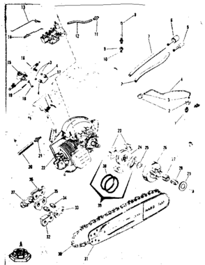 Engine Diagram and Parts List for 91762808  Craftsman Chainsaw