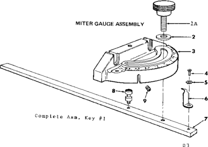 Miter Gauge Assembly Diagram and Parts List for 11324190  Craftsman Power Motor