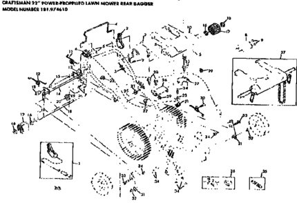Drive Assembly Diagram and Parts List for 131974610  Craftsman Lawn Mower