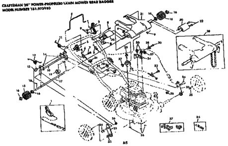Handle Assembly Diagram and Parts List for 131973980  Craftsman Lawn Mower