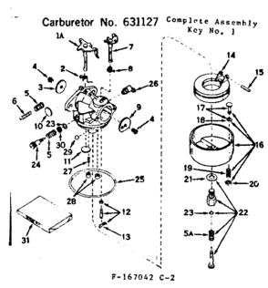 Carburetor Diagram and Parts List for 143167042  Craftsman Engine