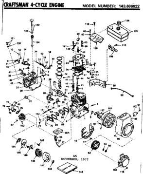 Replacement Parts Diagram and Parts List for 143686022  Craftsman Engine