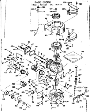 Basic Engine Diagram and Parts List for 143163022  Craftsman Engine