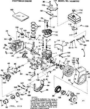 Replacement Parts Diagram and Parts List for 143687012  Craftsman Engine