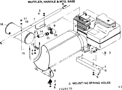 Muffler, Handle & Mtg. Base Diagram and Parts List for 580320470  Craftsman Engine