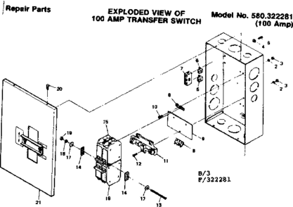 Transfer Box Diagram and Parts List for 580322281  Craftsman Generator