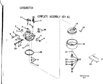 Carburetor Diagram and Parts List for 143657032  Craftsman Engine
