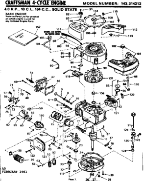 Replacement Parts Diagram and Parts List for 143314212  Craftsman Engine