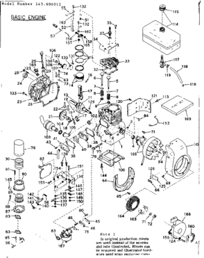 Basic Engine Diagram and Parts List for 143606012  Craftsman Engine