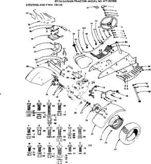 16 Garden Tractor/steering And Final Drive Diagram and Parts List for 917257050  Craftsman Lawn Tractor