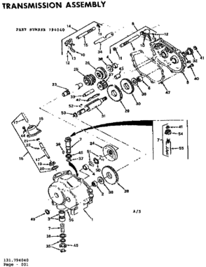 Transmission Assembly Diagram and Parts List for 131794040  Craftsman Lawn Tractor