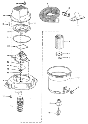 Unit Diagram and Parts List for 113177721  Craftsman Utility Vacuum