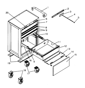 5 Drawer Roll Away/panel Diagram and Parts List for 706593901  Craftsman Tool Stand & Cart