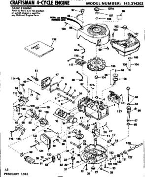 Replacement Parts Diagram and Parts List for 143314202  Craftsman Engine