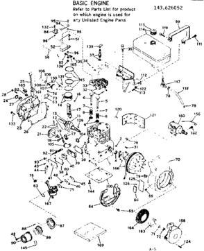 Basic Engine Diagram and Parts List for 143626052  Craftsman Engine