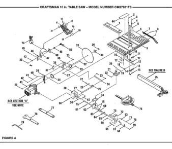 Table Diagram and Parts List for 315CM27831TS  Craftsman Table Saw