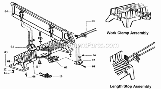 Miter Box Diagram and Parts List for 88136342  Craftsman Miter Saw