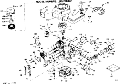 Replacement Parts Diagram and Parts List for 143266352  Craftsman Engine