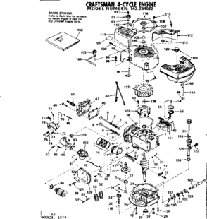 Replacement Parts Diagram and Parts List for 143284622  Craftsman Engine