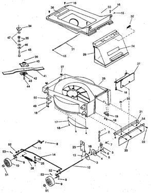 Blade, Deck, & Wheel Assembly Diagram and Parts List for 247383601  Craftsman Lawn Mower