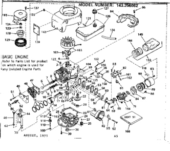 Replacement Parts Diagram and Parts List for 143256082  Craftsman Engine