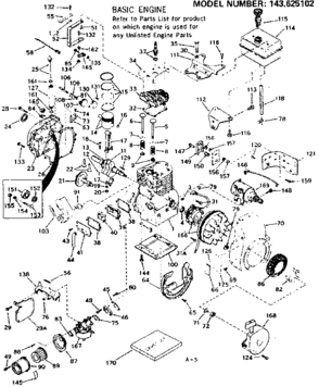 Basic Engine Diagram and Parts List for 143625102  Craftsman Engine