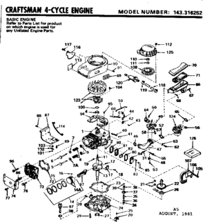Replacement Parts Diagram and Parts List for 143316252  Craftsman Engine