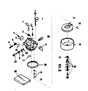 Carburetor Diagram and Parts List for 143764052  Craftsman Engine