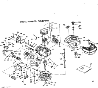 Replacement Parts Diagram and Parts List for 143274602  Craftsman Engine