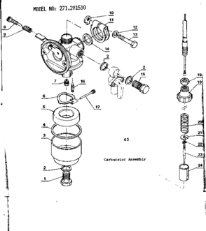 Carburetor Assembly Diagram and Parts List for 271281510  Craftsman Trimmer