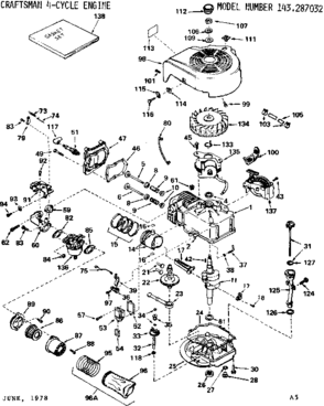 Replacement Parts Diagram and Parts List for 143287032  Craftsman Engine