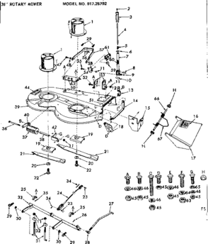 36 Inch Rotary Mower Diagram and Parts List for 91725792  Craftsman Lawn Tractor