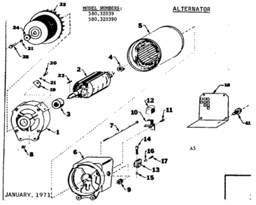 Stator Assembly Diagram and Parts List for 580320390  Craftsman Engine