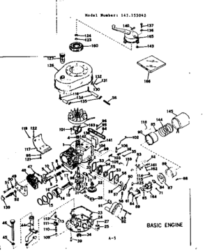 Basic Engine Diagram and Parts List for 143155042  Craftsman Engine