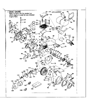 Basic Engine Diagram and Parts List for 143622052  Craftsman Engine