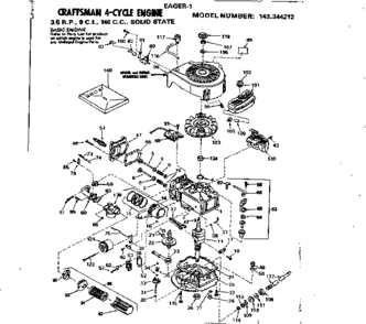 Replacement Parts Diagram and Parts List for 143344212  Craftsman Engine