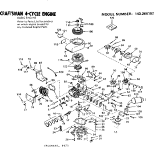 Engine Diagram and Parts List for 143266182  Craftsman Engine