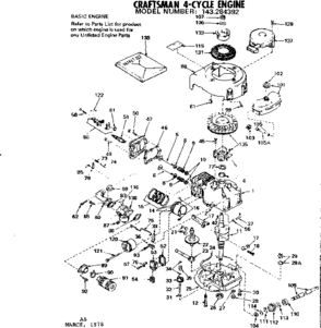 Replacement Parts Diagram and Parts List for 143284392  Craftsman Engine